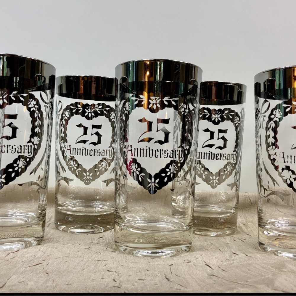 Vintage High Ball Tumblers Queens Lusterware 25th Anniversary Glasses